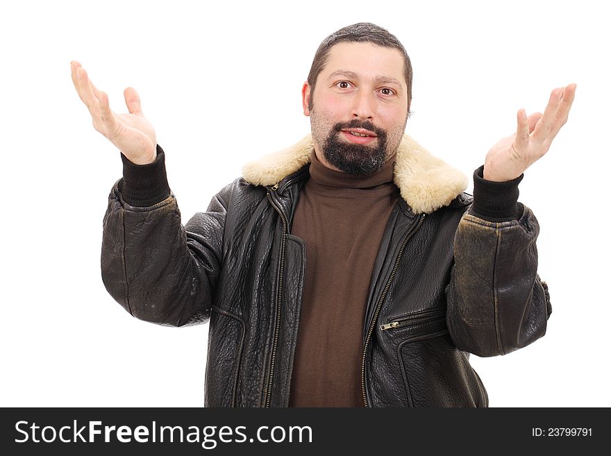 Portrait of man shrugging, isolated on white. Portrait of man shrugging, isolated on white