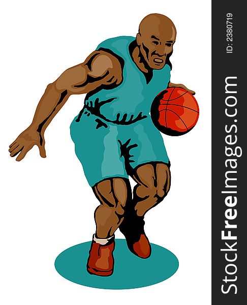 Basketballer dribbling green