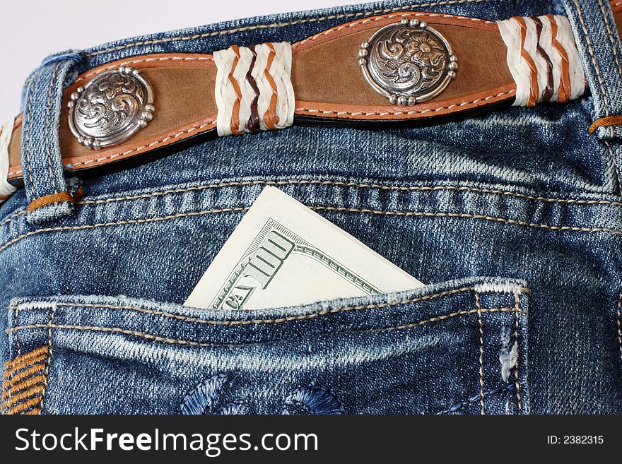 100 US dollars in a pocket  jeans. 100 US dollars in a pocket  jeans