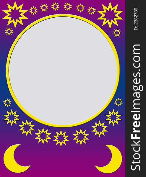 A nice frame with gradient background, golden stars and moons