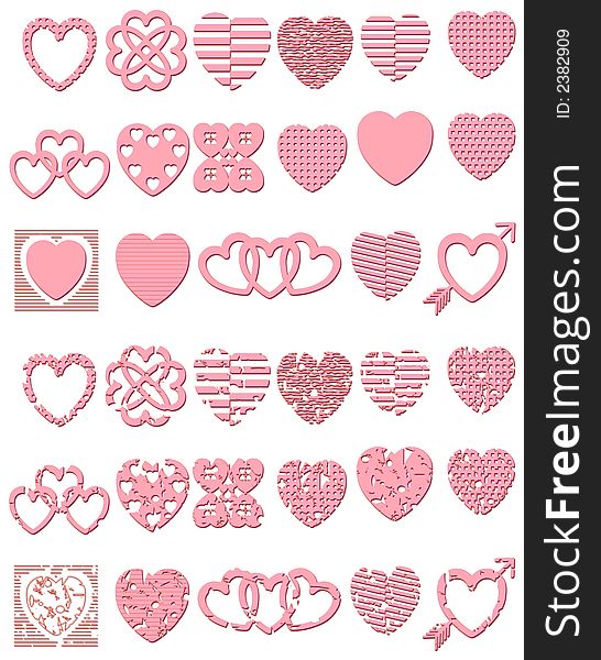 Lots of illustrations of contemporary and grunge style heart shapes. Lots of illustrations of contemporary and grunge style heart shapes