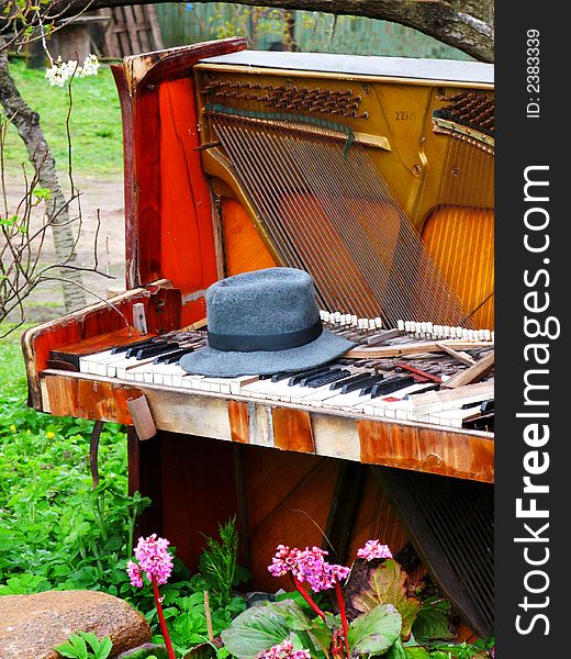 Old grand piano in a garden