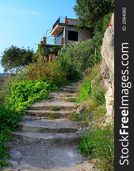 Staircases right to an isolated sicilian house