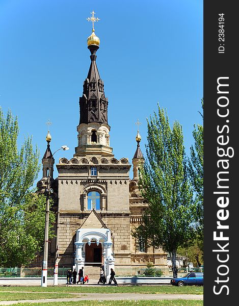 Church on blue sky background