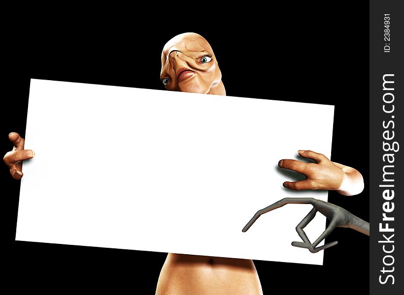 An image of an alien that is holding a blank sign. An image of an alien that is holding a blank sign.