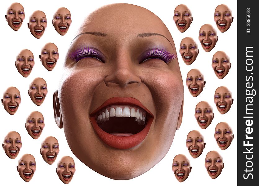 A set of female faces that are showing happy emotions. A set of female faces that are showing happy emotions