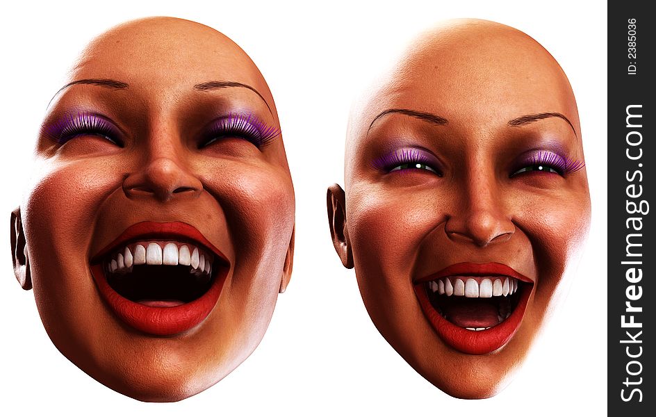 A set of female faces that are showing happy emotions. A set of female faces that are showing happy emotions