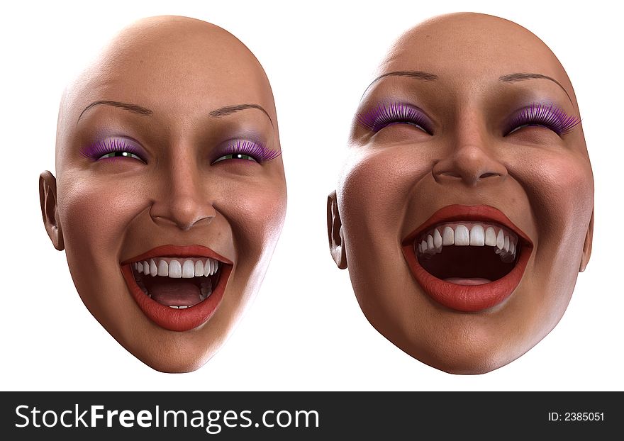 A set of female faces that are showing happy emotions. A set of female faces that are showing happy emotions