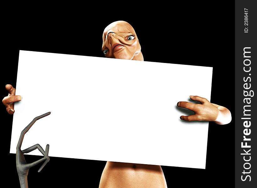 An image of an alien that is holding a blank sign. An image of an alien that is holding a blank sign.