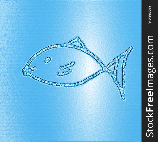 The universal fish sign engraved on blue icy background. The universal fish sign engraved on blue icy background.