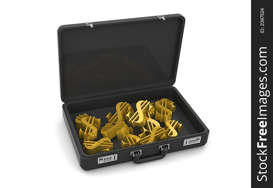 Very beautiful three-dimensional illustration. Suitcase with dollars. 3d