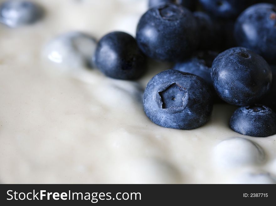 Macro close-up of blueberries in cream