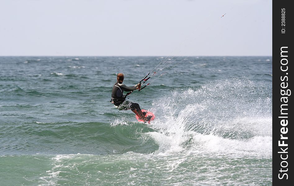 Kitesurfer flying