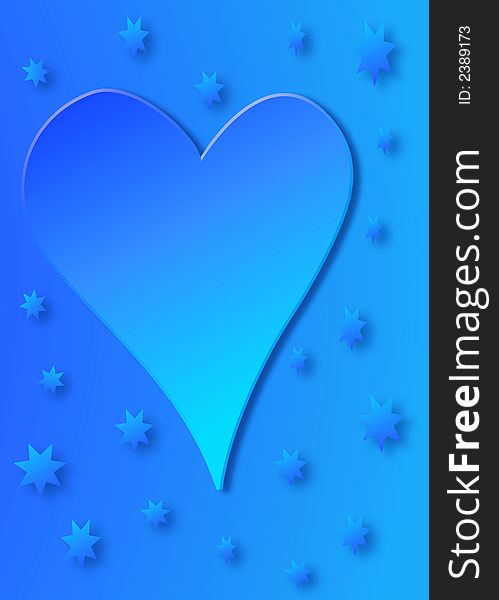 Illustration of a blue heart with small stars surrounding it, against a gradient blue  background. Illustration of a blue heart with small stars surrounding it, against a gradient blue  background.