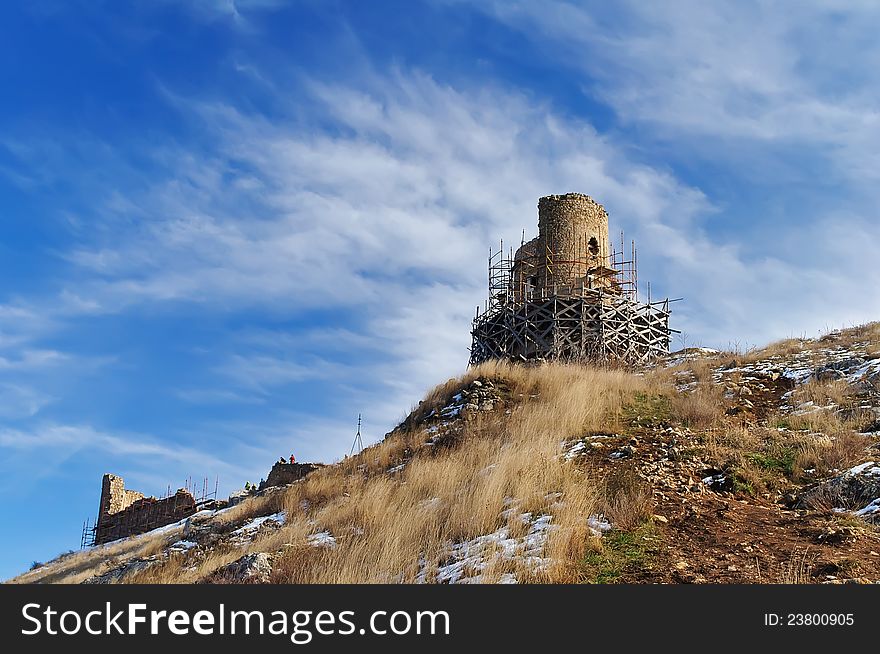 The ruins of a medieval fortress in the bay of Balaklava in the Crimea, Ukraine