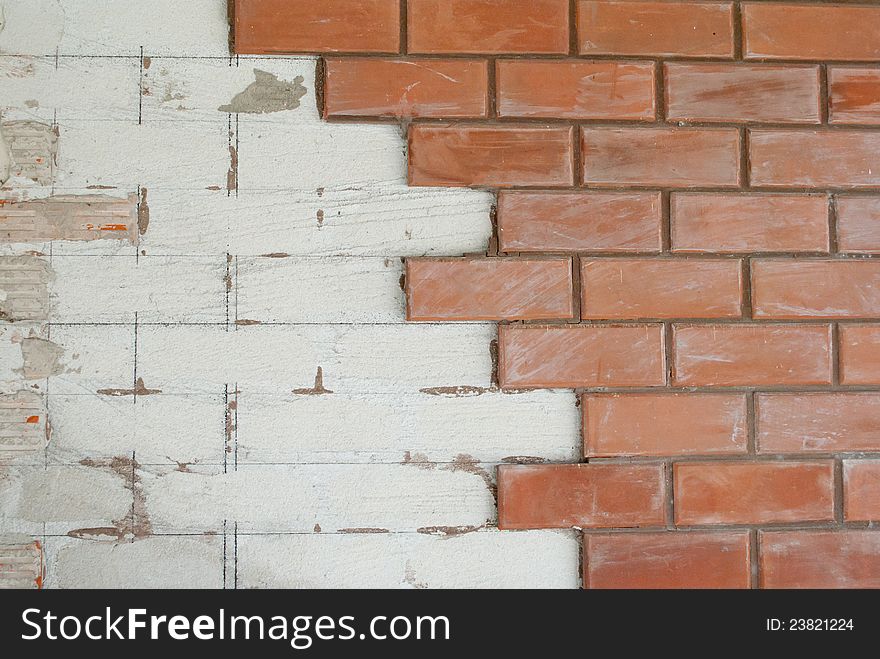 Red brick unfinished wall background. Red brick unfinished wall background