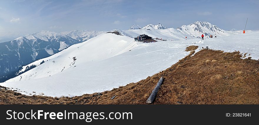 Winter panorama view in Saalbach ski resort, Austrian Alps. Winter panorama view in Saalbach ski resort, Austrian Alps