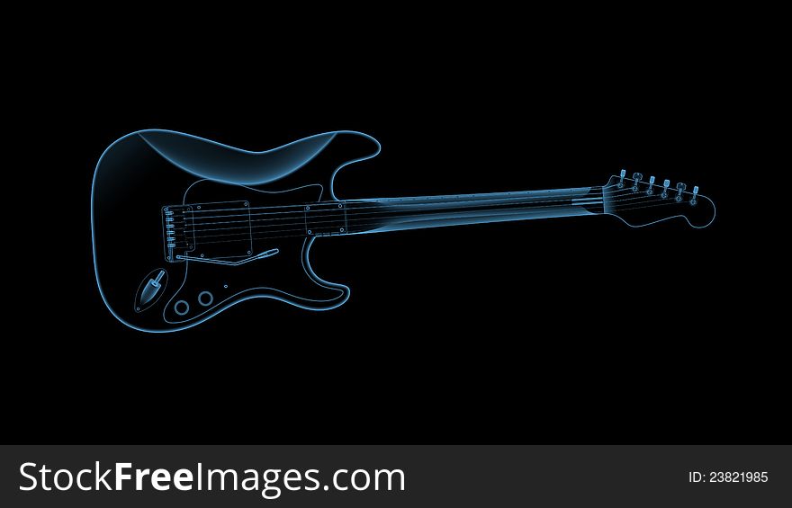 X-ray of a electric guitar on black background. X-ray of a electric guitar on black background.