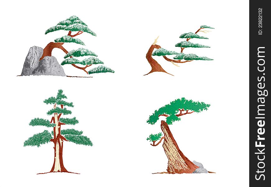 The icon file of illustrations of trees. The icon file of illustrations of trees