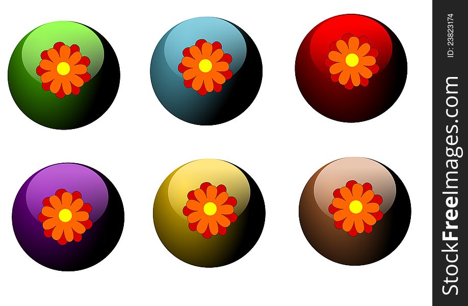 Collection of cute flowers on buttons isolated on white. Collection of cute flowers on buttons isolated on white