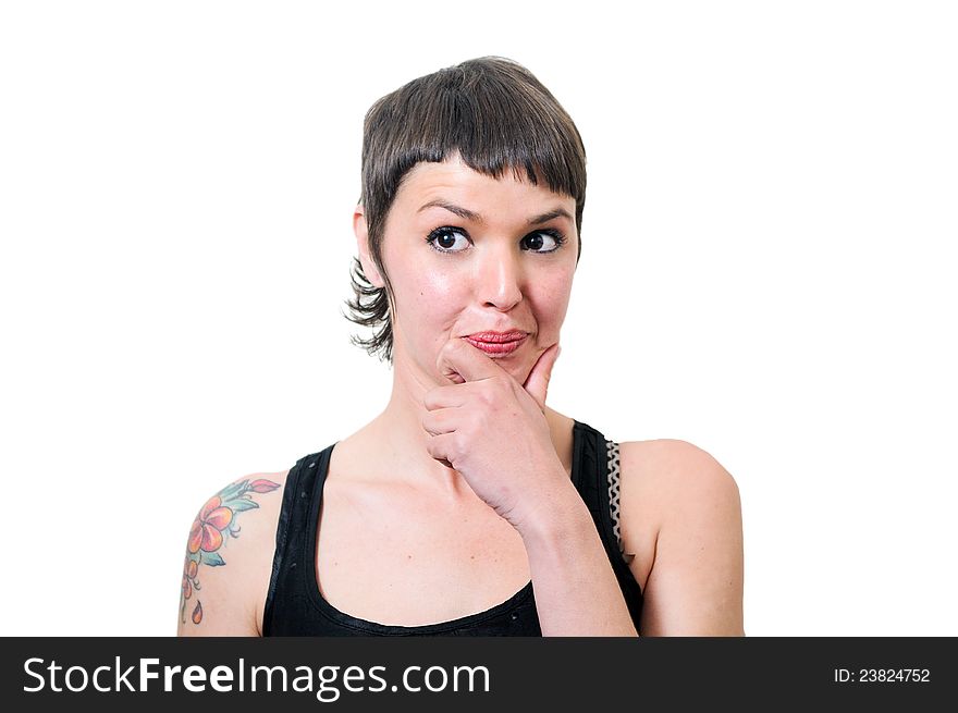 Woman Holding Hands To Face In Surprise