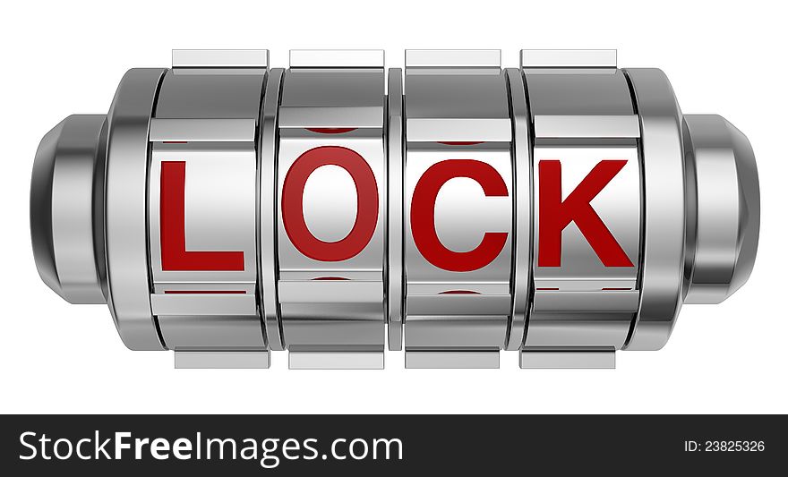 One combination lock with the word: lock (3d render). One combination lock with the word: lock (3d render)