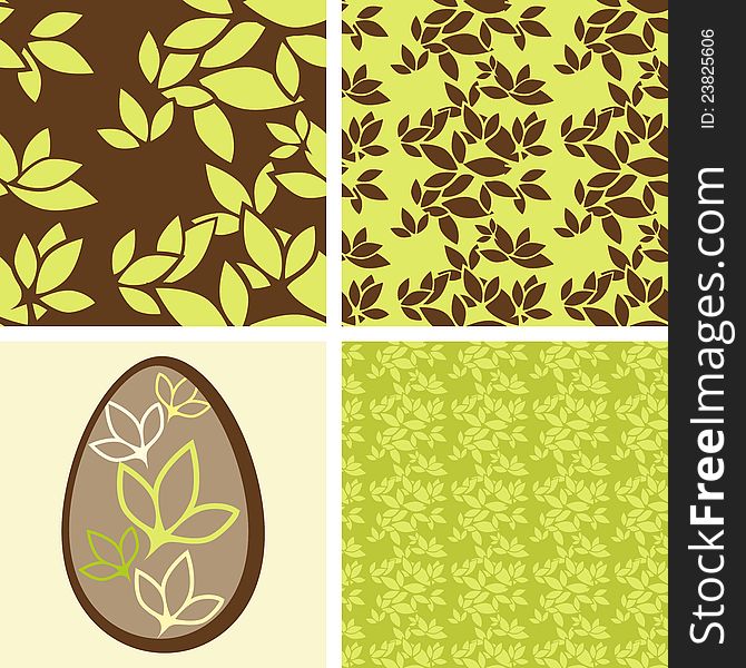 Retro-style leaves pattern and easter egg. Retro-style leaves pattern and easter egg