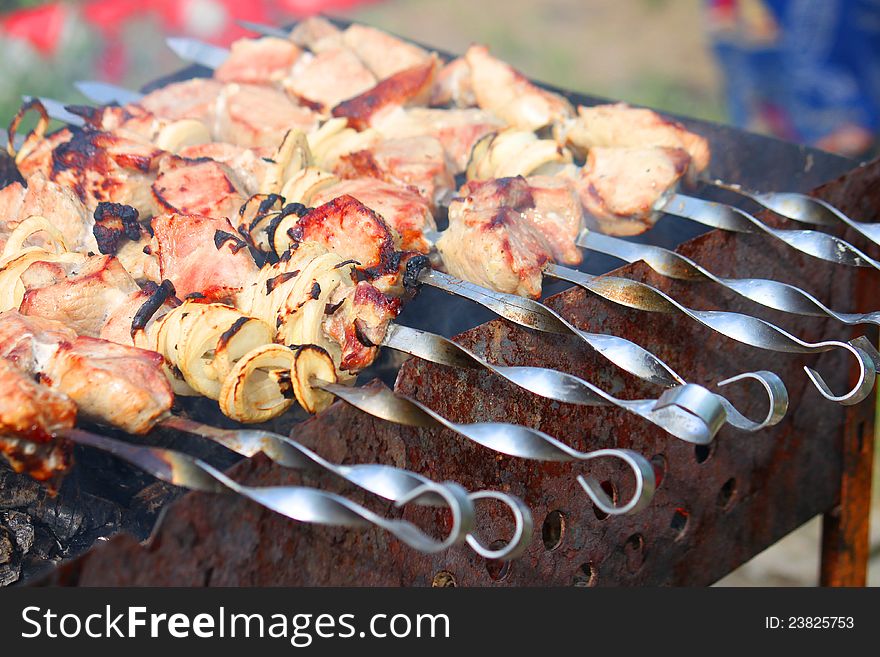 Barbecue meat of pork with smoke