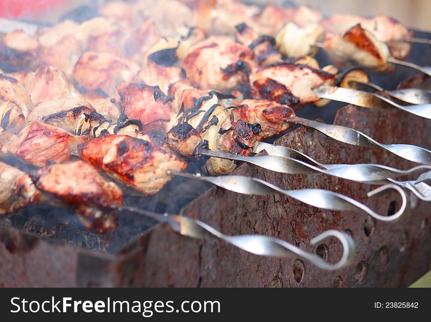 Barbecue meat of pork with smoke