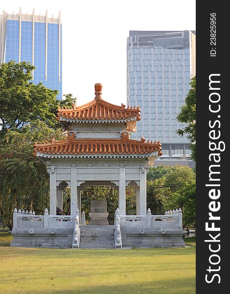 Chinese style pavilion in Lumpini park Bangkok