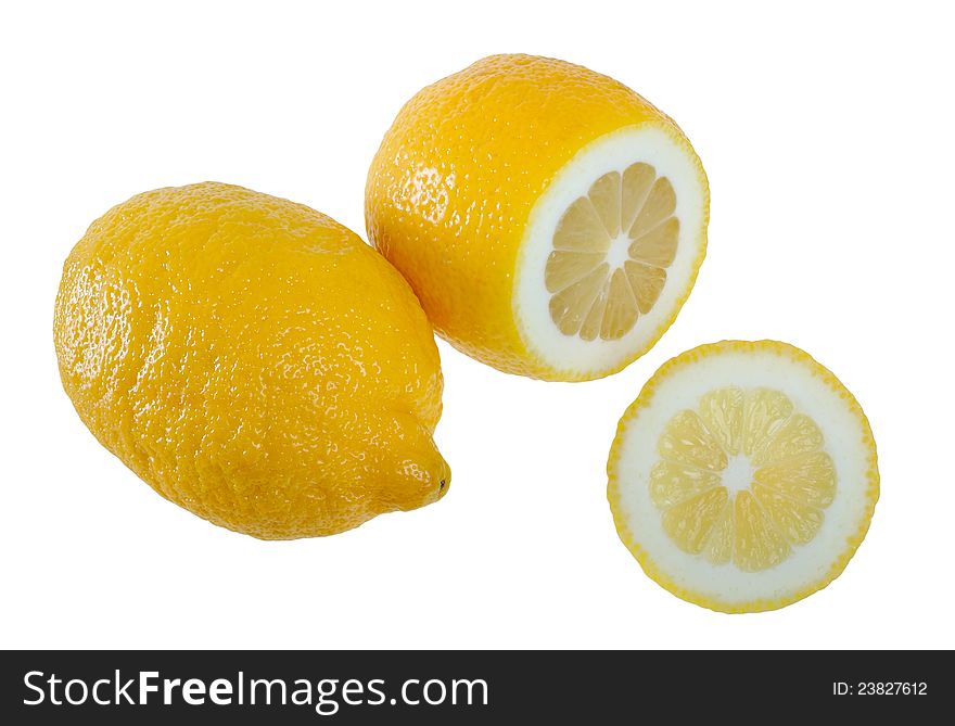Lemon and slice of lemon isolated on white