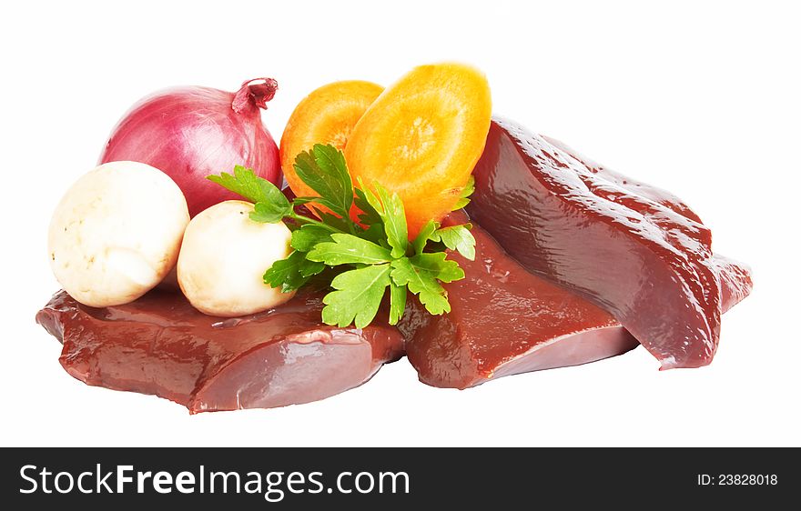 Raw liver on white background
