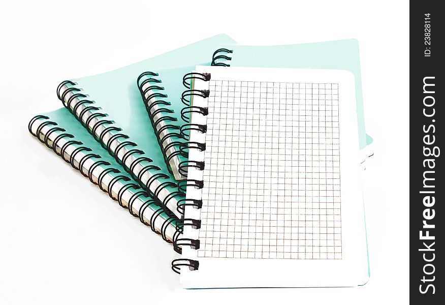 Stack of ring binder book or notebook on white background