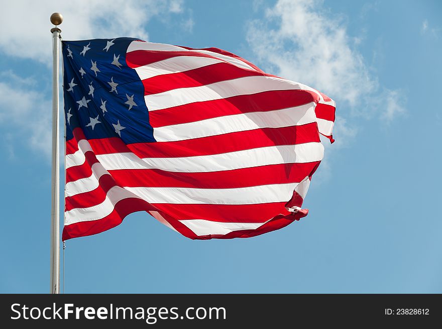 United states of america USA flag with outdoor lighting. United states of america USA flag with outdoor lighting