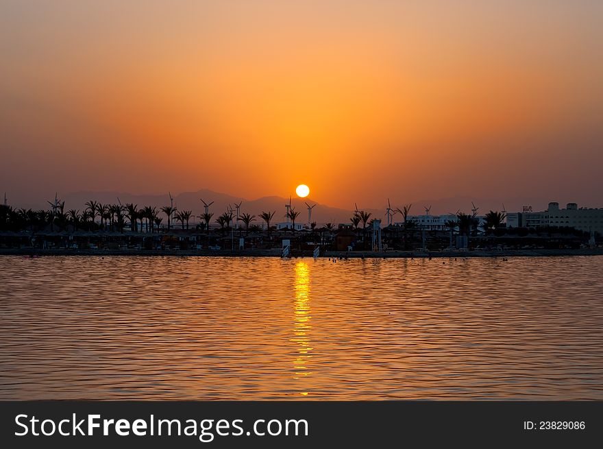 Coastline against with background of sea sunset, Egypt