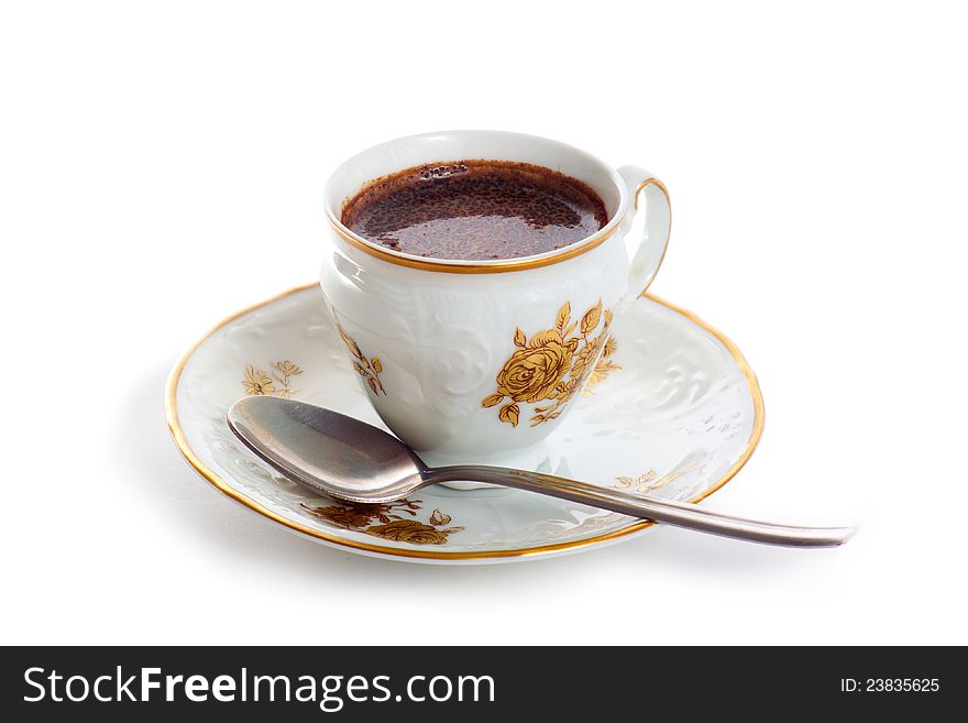 Close up of a coffee cup on white background with clipping path