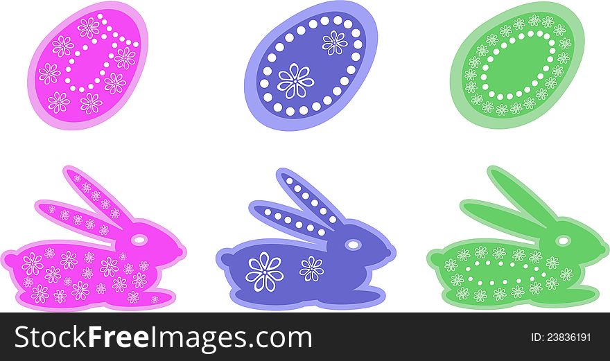 Easter pattern with a rabbit and egg, white background