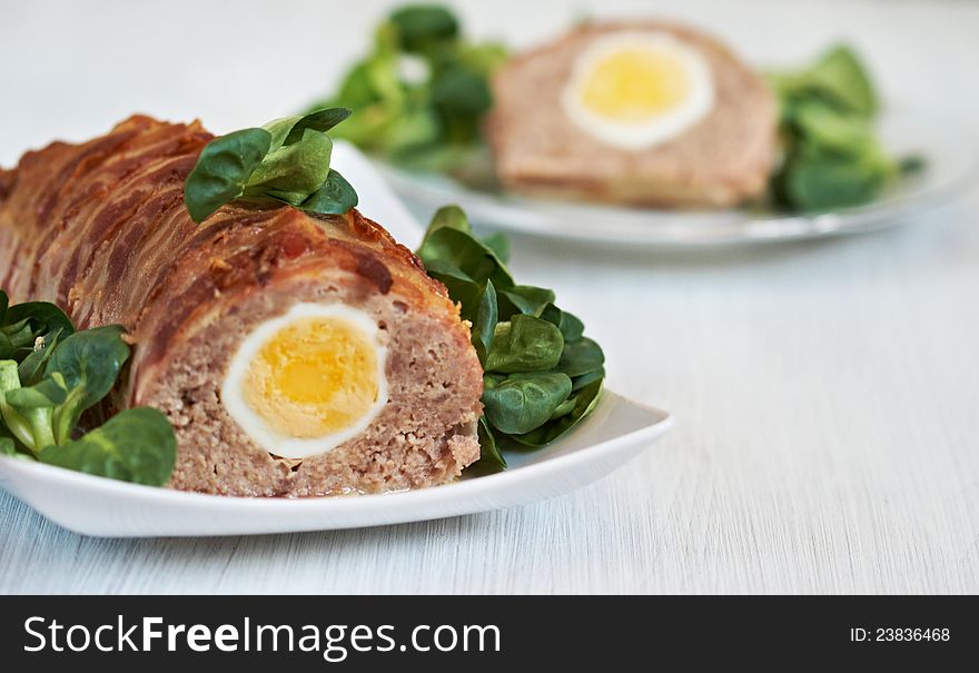 Meatloaf (beef, pork) with bacon and eggs