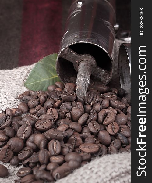 Coffee grinderon coffee beans