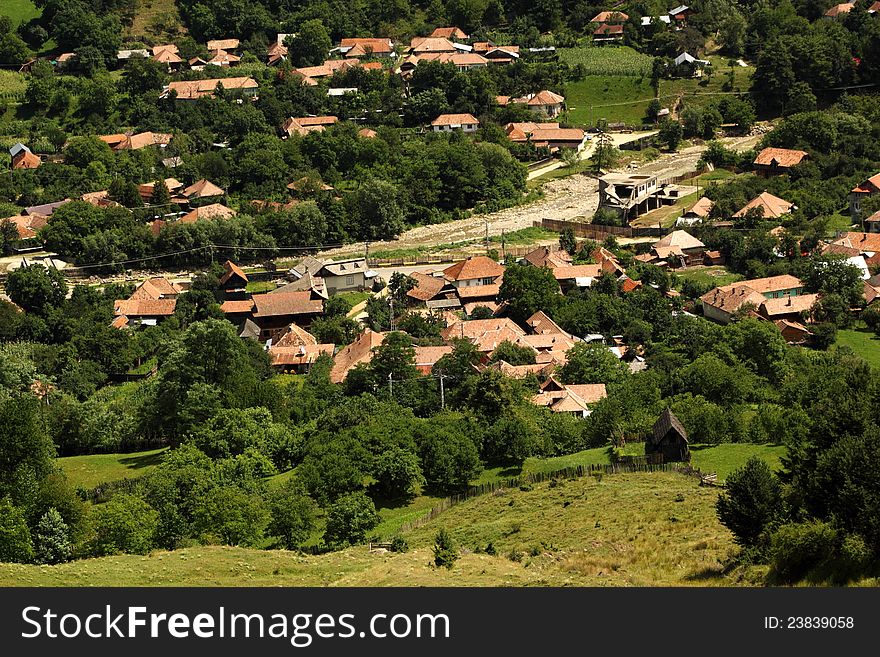 Typical romanian village view from the hills around. Typical romanian village view from the hills around