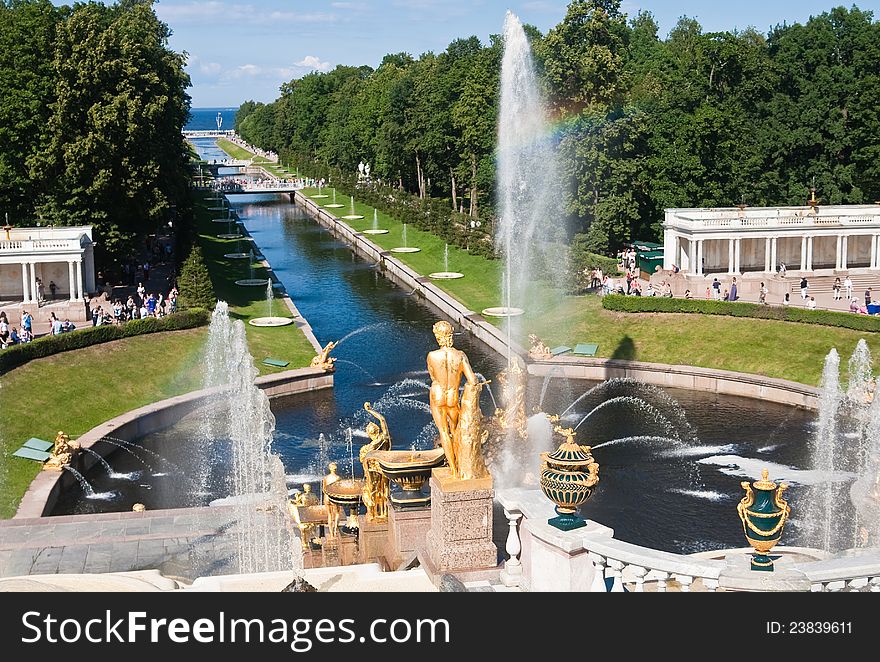 Grand Cascade In Pertergof, Russia.