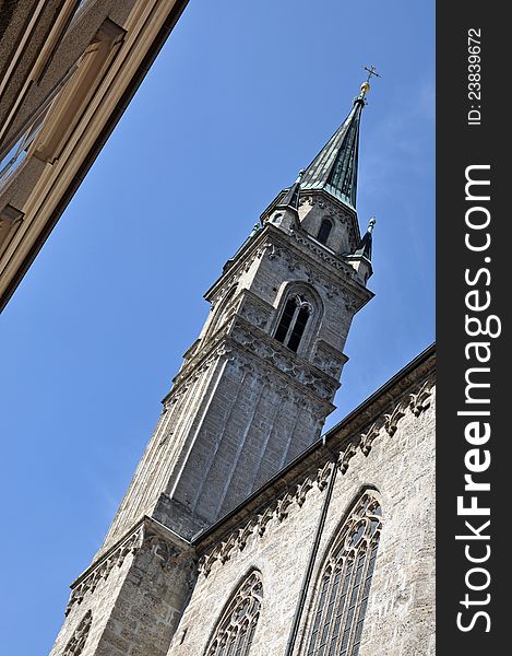 Gothic church, architectural details in Salzburg, Austria. Gothic church, architectural details in Salzburg, Austria