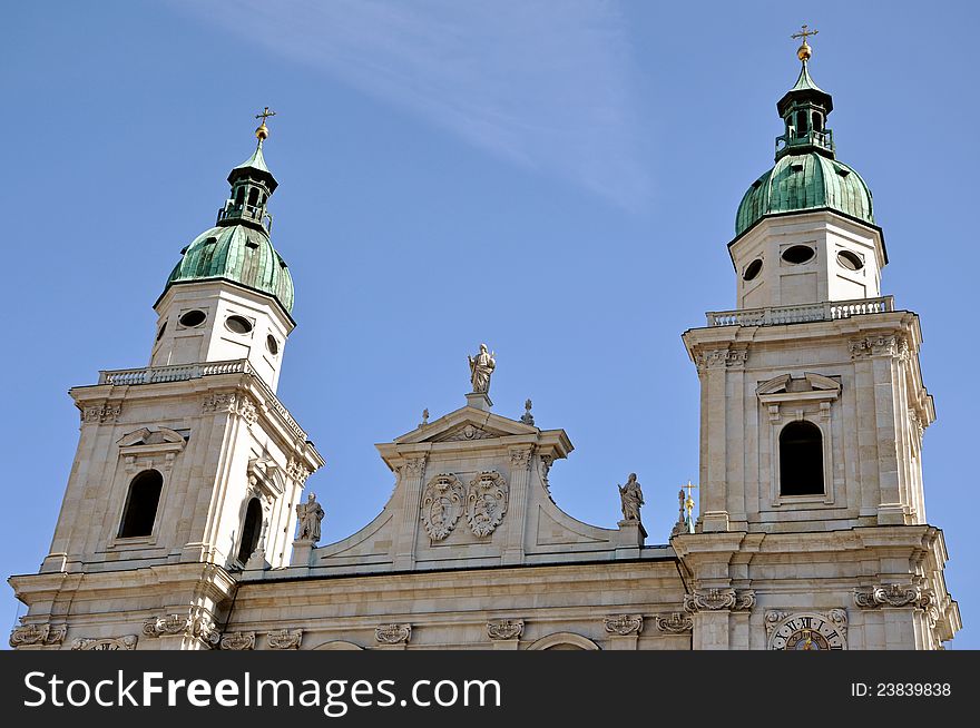 The baroque dome cathedral of the city Salzburg, Austria. The baroque dome cathedral of the city Salzburg, Austria
