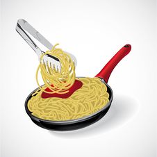 Italian Pasta Spaghetti In The Frying Pan. Vector Royalty Free Stock Photography Italian Pasta Spaghetti In The Frying Pan. Vector Royalty Free Stock Photography