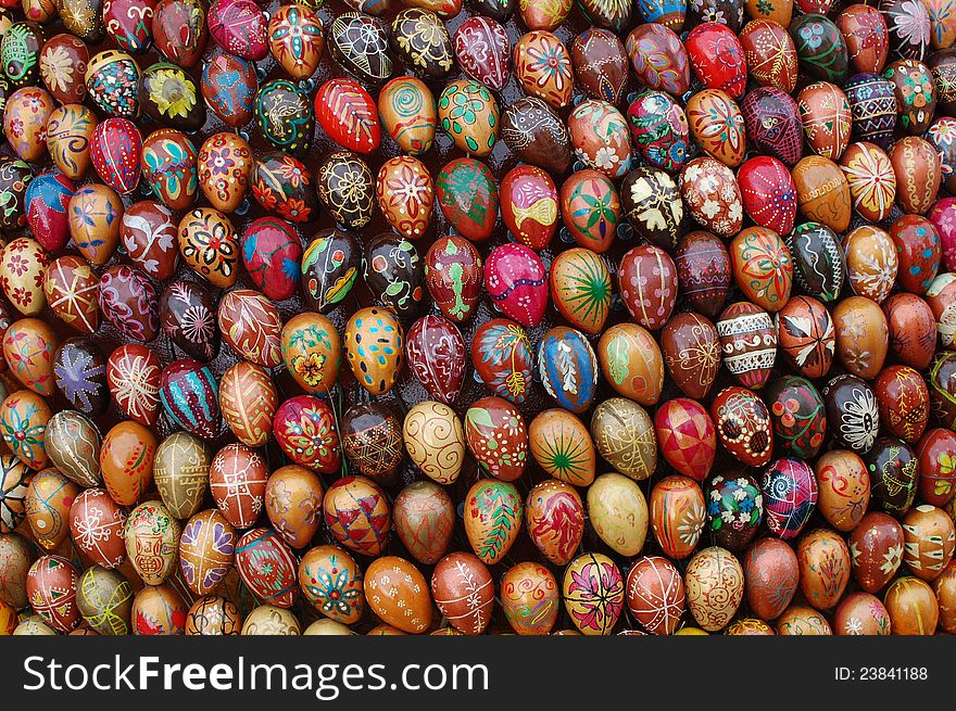 Decoration made of of painted wooden easter eggs