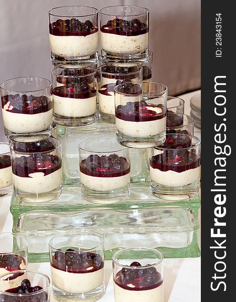 Cherry white Chocolate Mousse presented on glass