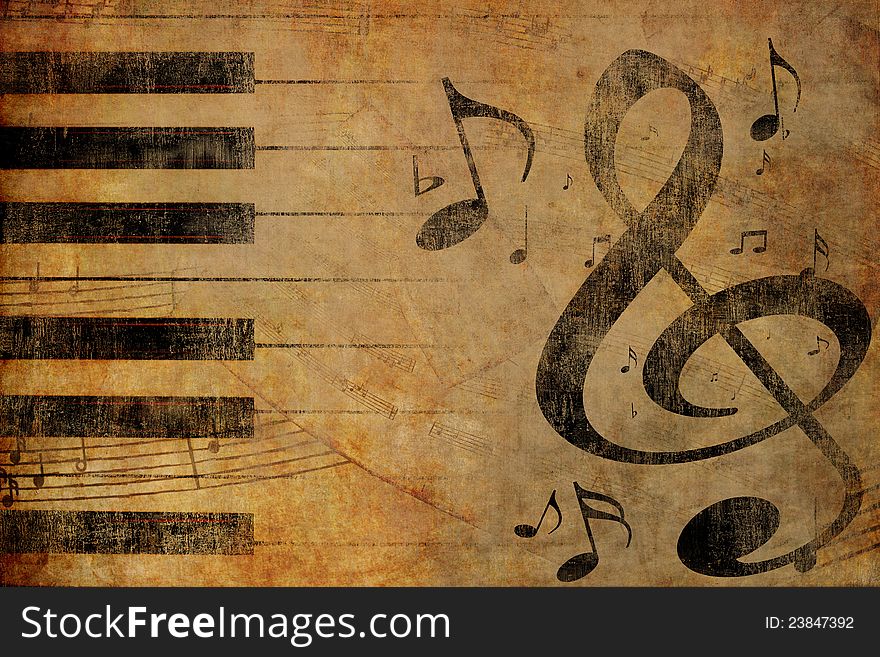 Music notes old grunge ancient vintage background. Music notes old grunge ancient vintage background