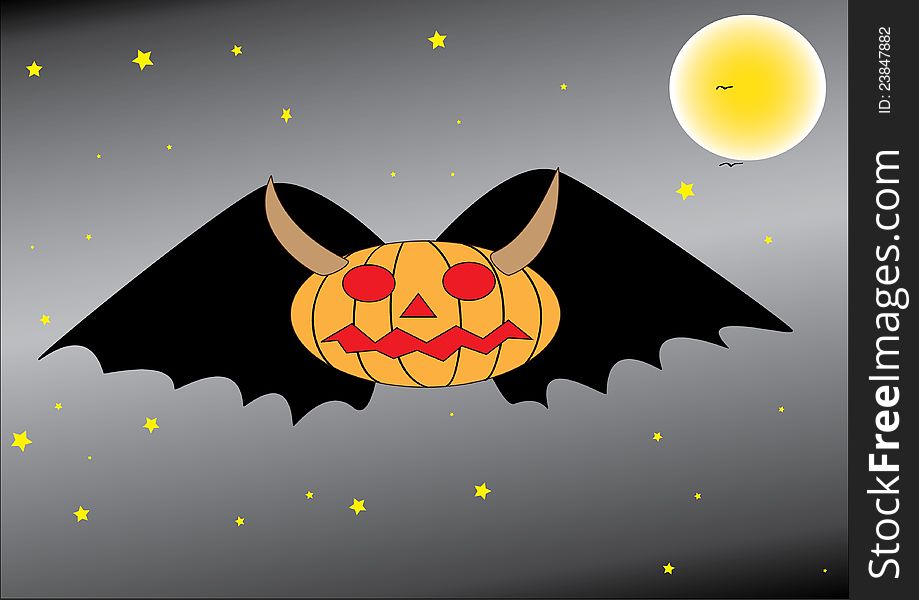 Helloween pumpkin with bat's wings. Helloween pumpkin with bat's wings