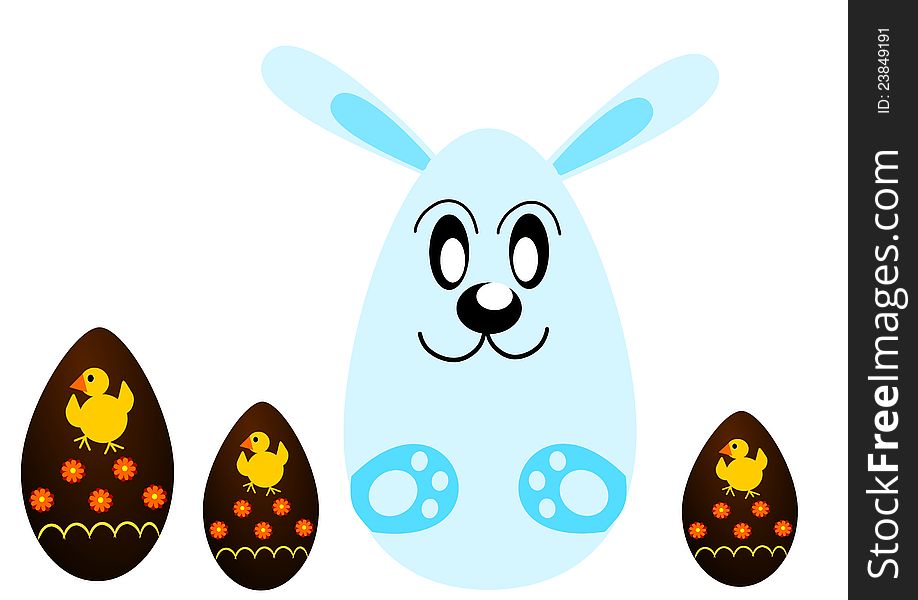 White background with bunny and easter eggs