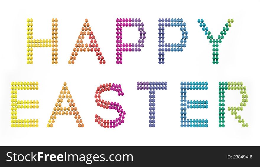 3d render of happy easter made from colorful eggs